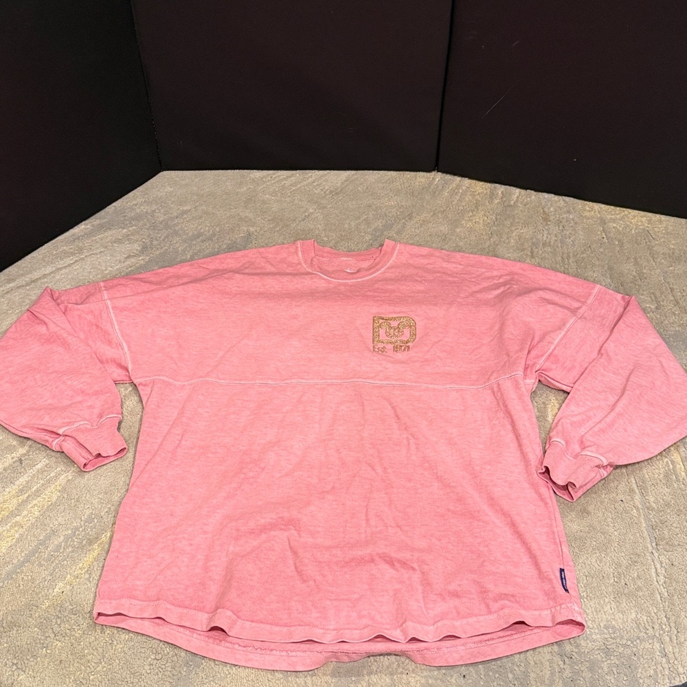 Disney Parks Spirit Jersey Peach Gold Glitter Oversized Dolman Sweatshirt Small